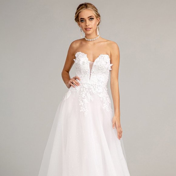 NEW WEDDING SLEEVELESS EMBROIDERY GOWN WITH ILLUSION SWEETHEART NECKLINE GL3010